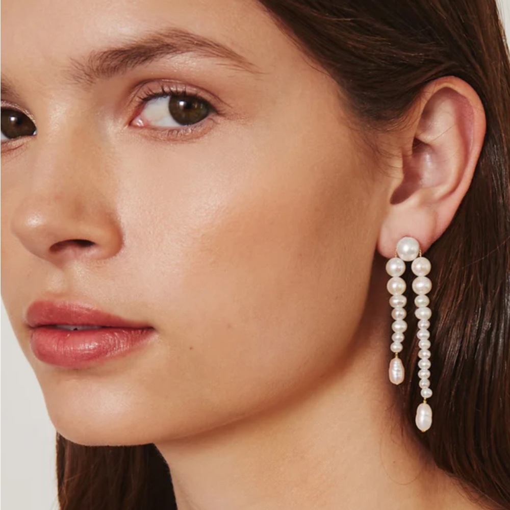 Chan Luu White Pearl Waterfall Earrings